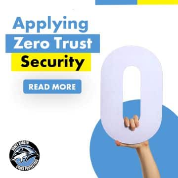 From the bottom of the image, a hand is reaching up and holding onto a large zero-shaped cutout. The words "Apply Zero Trust Security - Read More" appear in the top left corner and the Reclamere logo is in the bottom left corner.