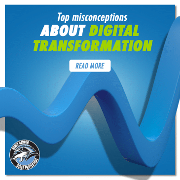 The title "Top Misconceptions About Digital Transformation" appears above a graphic image of a 3-dimensional wavy line.