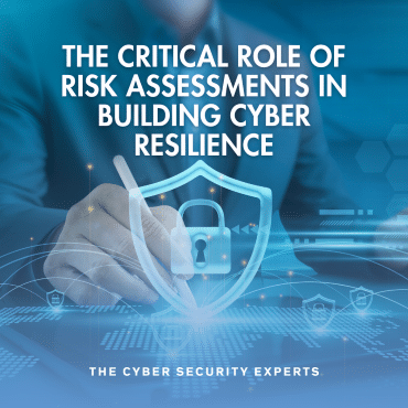 Blog post cover image with text reading: "The Critical Role of Risk Assessments in Building Cyber Resilience"